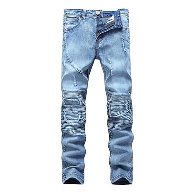 LONGBIDA Destroyed Mens Slim Denim Straight Biker Skinny Jeans Casual Long Men Ripped Jeans