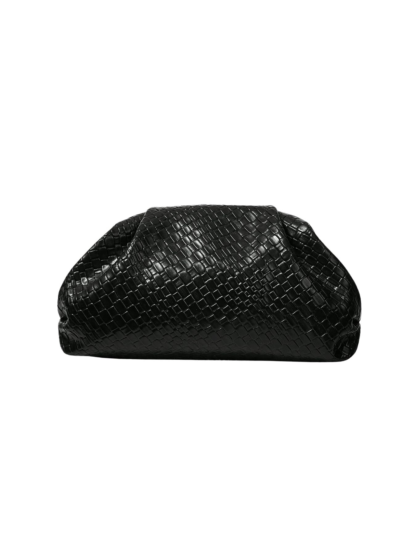 Photo 1 of QWINEE Women's Woven Evening Bag Dumpling Clutch Purse No Strap Handbags Elegant Faux PU Leather Clutch Bag Black One-Size