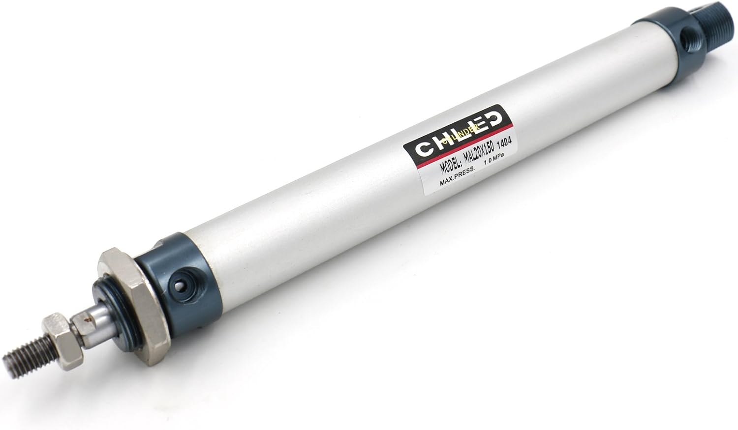 Heschen Pneumatic Slim Air Cylinder MAL 20-150 PT1/8 Port 20mm Bore 150mm Stroke Double Acting, Silver