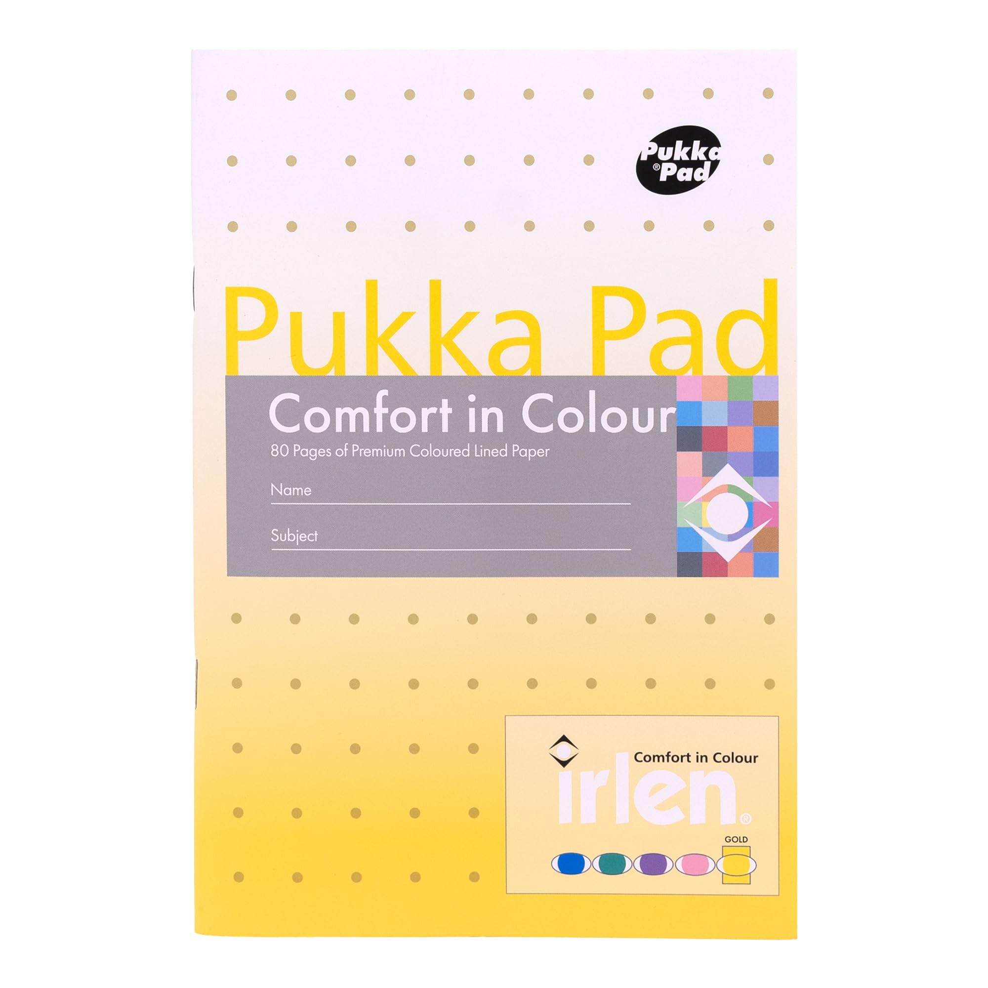 Pukka Pad Irlen A5 Exercise Book – Pack of 5 Staple Bound Notebooks with 80 Pages, 40 Sheets of 80GSM Paper – Designed with Guidance from the Irlen Institute to Help with Visual Processing – Gold