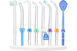 HWXTOXY Replacement Heads for Waterpik, Waterpik Water Flosser Replacement Tips for Water Flosser Deep Cleaning Teeth (8 Aquaflosser Tips) (8 Tips Combo)