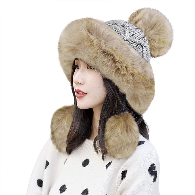 Amazon 防寒帽子 ニットキャップ レディース ファーハット ニット帽 パイロットキャップ 耳あて スキー帽子 防風 保温 もこもこ ボンボン付き 暖かい 帽子 冬 おしゃれ 女性 自転車 バイク 通勤 アウトドア 旅行 ファッション小物 可愛い 彼女 贈り物 ニット 通販