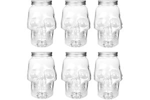 Skull Storage Jar with Lid, Transparent Skull Beverage Bottles, Reusable Jar Organizer Pantry Display, Multi Function Drinkin