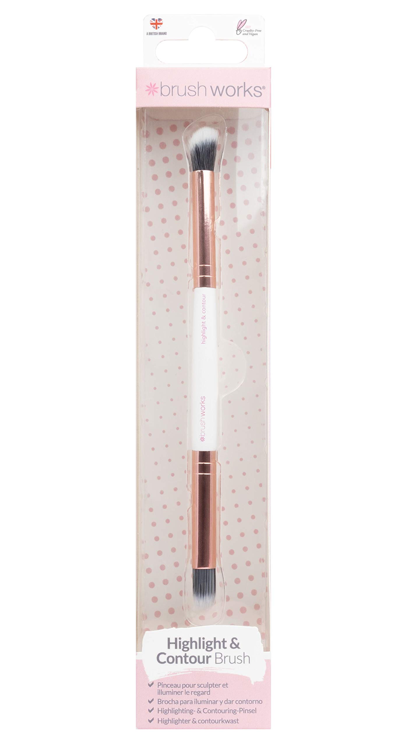 Brushworks Highlight & Contour Brush- Pink & Gold