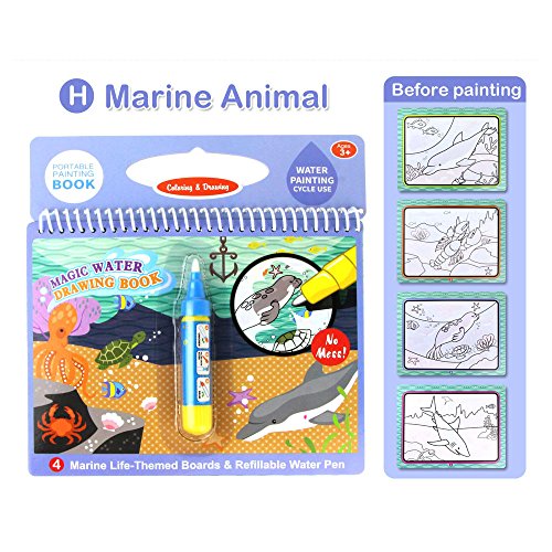 Jenilily Magic Water Drawing Book Coloring Book Doodle with Magic Pen Painting Board for Children Education Drawing Toy (H Marine Animal) - Thumbnail 2