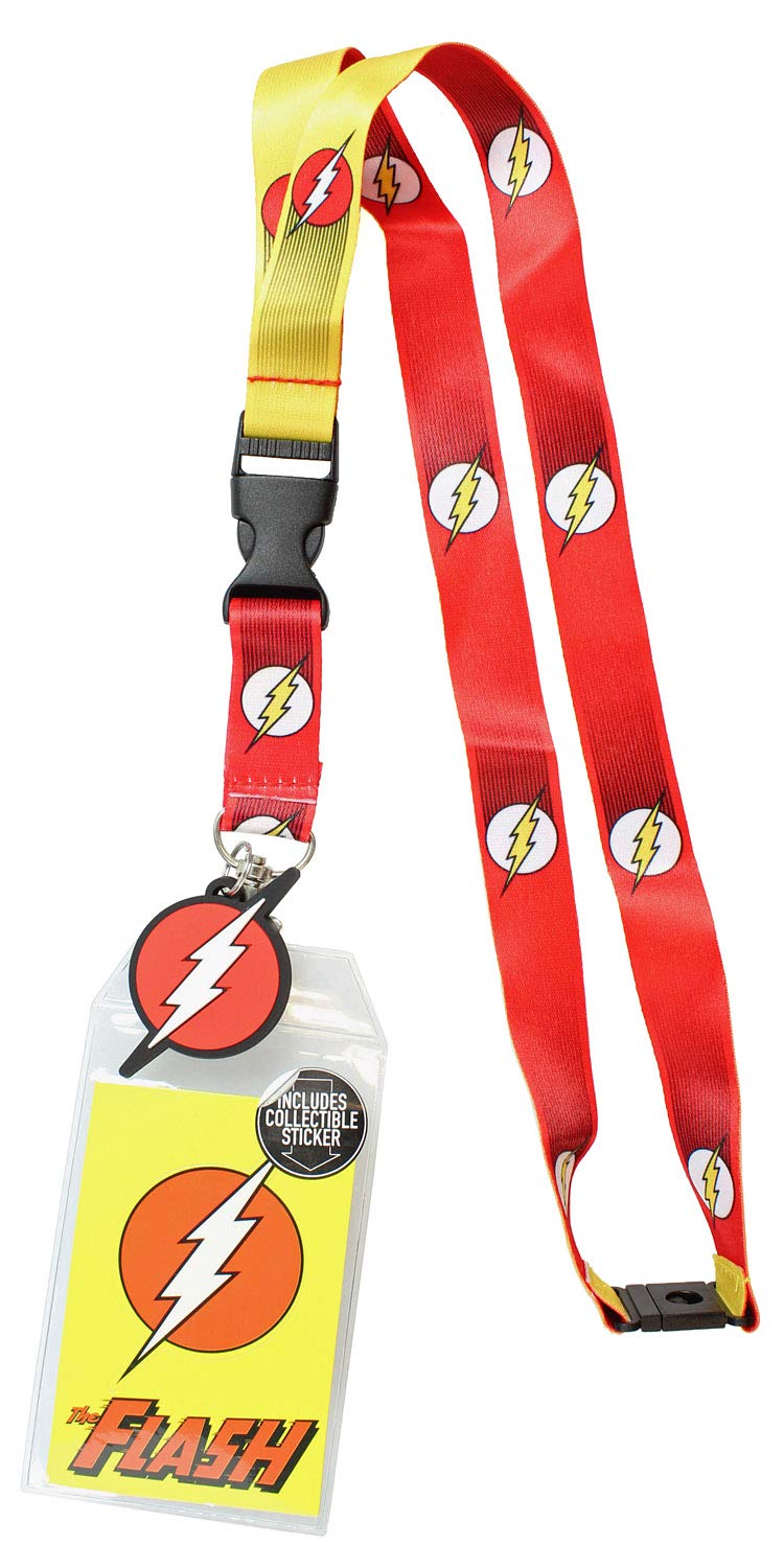 DC Comics The Flash 1950's Logo Reversible Breakaway Keychain Lanyard ID Holder & Charm Badge with Collectible Sticker