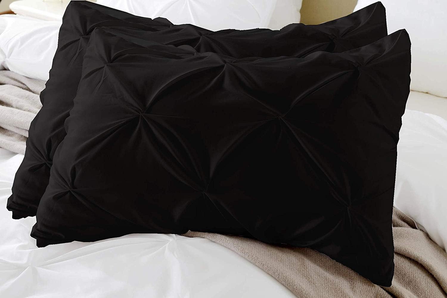King Pillow Shams Set of 2 Pinch Pleated Black Pillow Shams