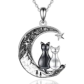 Black Cat/Mama Bear/Bat/Spider/Pumpkin/Wolf/Sun and Moon/Turtle/Raven Pendant Necklace for Women 925 Sterling Silver Crescent Moon Necklace Mother's Day Christmas Gothic Jewelry Gifts for Her