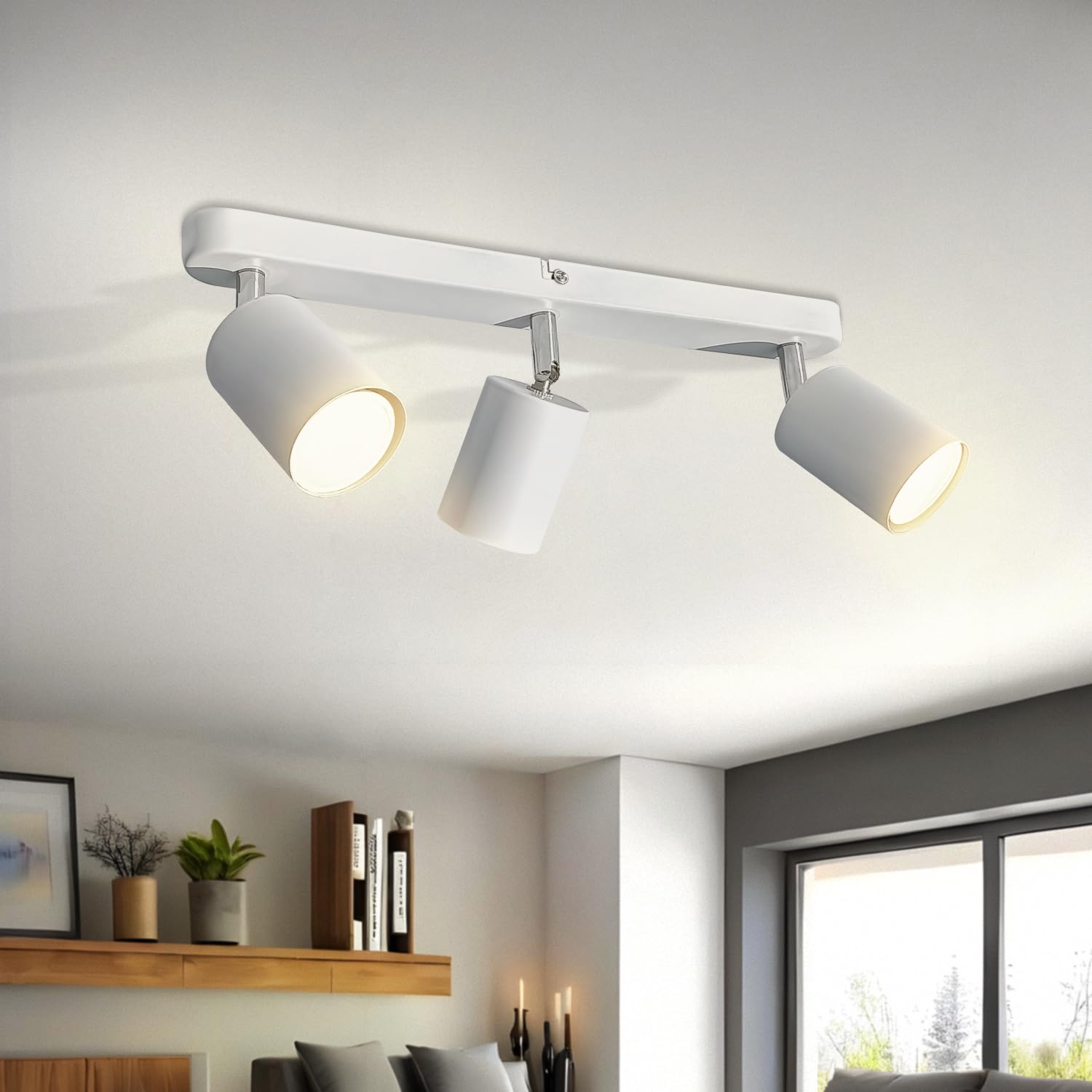 Sweier White 3 Way Rotatable GU10 Spot Light, 5W 430LM Warm White 3000K, Lamp Holder Angle Adjustable Ceiling Spotlight, Ideal for Kitchen, Living Room, Bedroom, Cloakroom