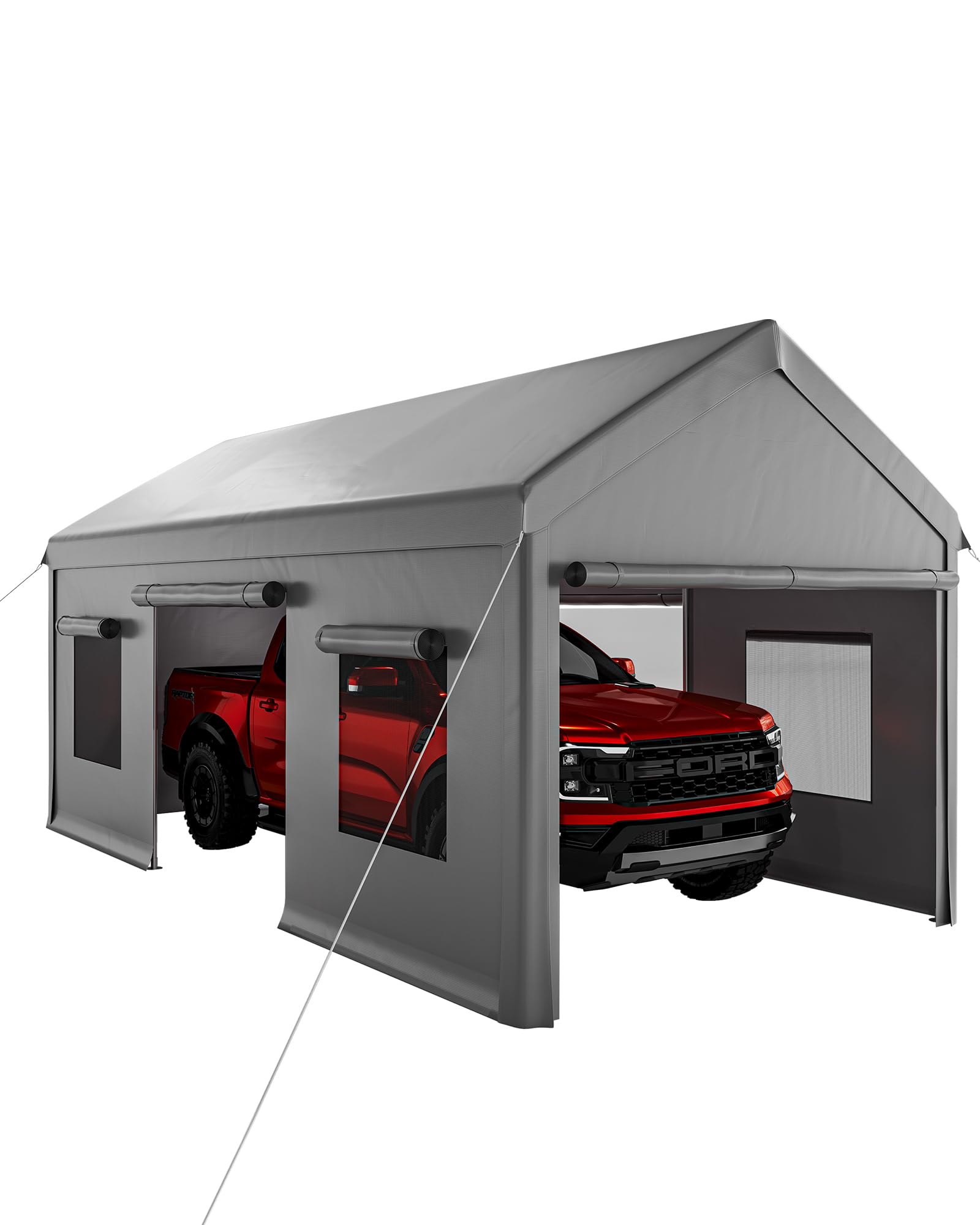 Photo 1 of *** PARTIAL SET *** Garvee 10x20 Carport Canopy, Heavy Duty Car Port with Waterproof Tarp, Roll-Up Windows & Doors, Outdoor Portable Garage with Removable Sidewalls, for Car, Boat, Truck, Motorcycle, Grey
