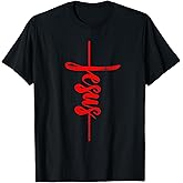 Jesus Christian Cross Art Cursive Inspiring Gift Men Women T-Shirt Small