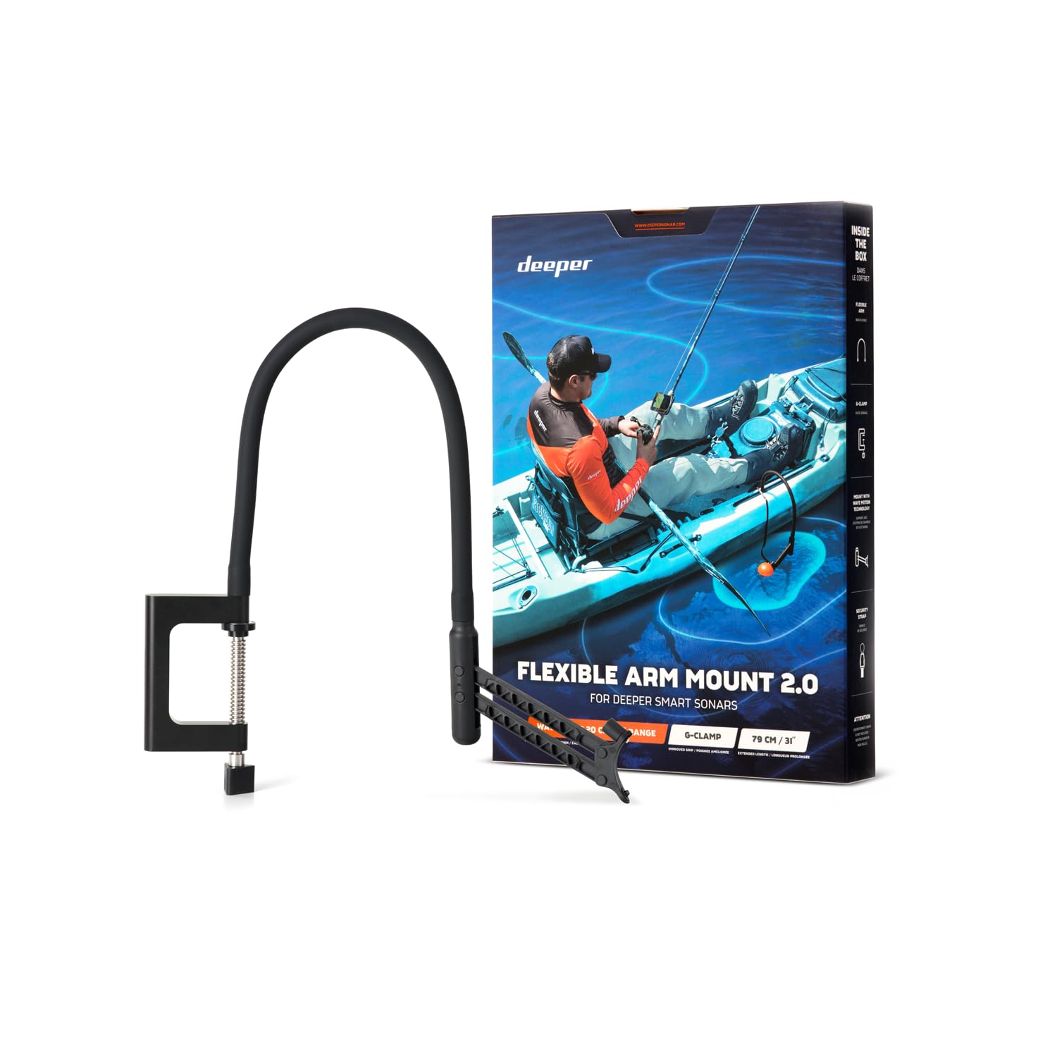 deeper Flexible Arm 2.0 Fish Finders – Flexible Mounting Arm for Fishing Boat, Belly Boat and Kayak