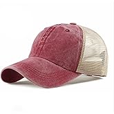 Croogo Men's Adjustable Mesh Back Cap Curved Bill Snapback Mesh Baseball Cap Retro Washed Trucker Cap Breathable Sun Hat