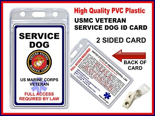 US MARINE CORPS Veteran Service Dog ID Card (Holographic) With Zip-Lock Pouch &amp; Vest Clip