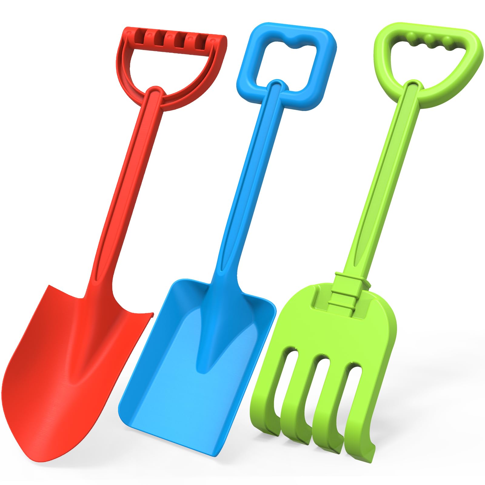 Jumbo Beach Shovels Spade Toys Set for Kids, 16" Long Sturdy Handle ABS Plastic Sand Scoop, 3 Pack Planting Summer Winter Gift for Mud Sand Snow Digging, Backyard Gardening Tool Accessories