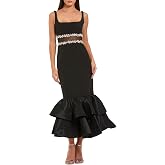 Mac Duggal Crepe Ruffle Hem Midi Dress with Beading Detail