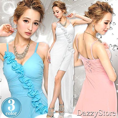 Amazon ノーブランド品 フリル背中編み上げキャミインナー中ミニロングドレス フリーサイズ 3 ブルー ワンピース チュニック 通販