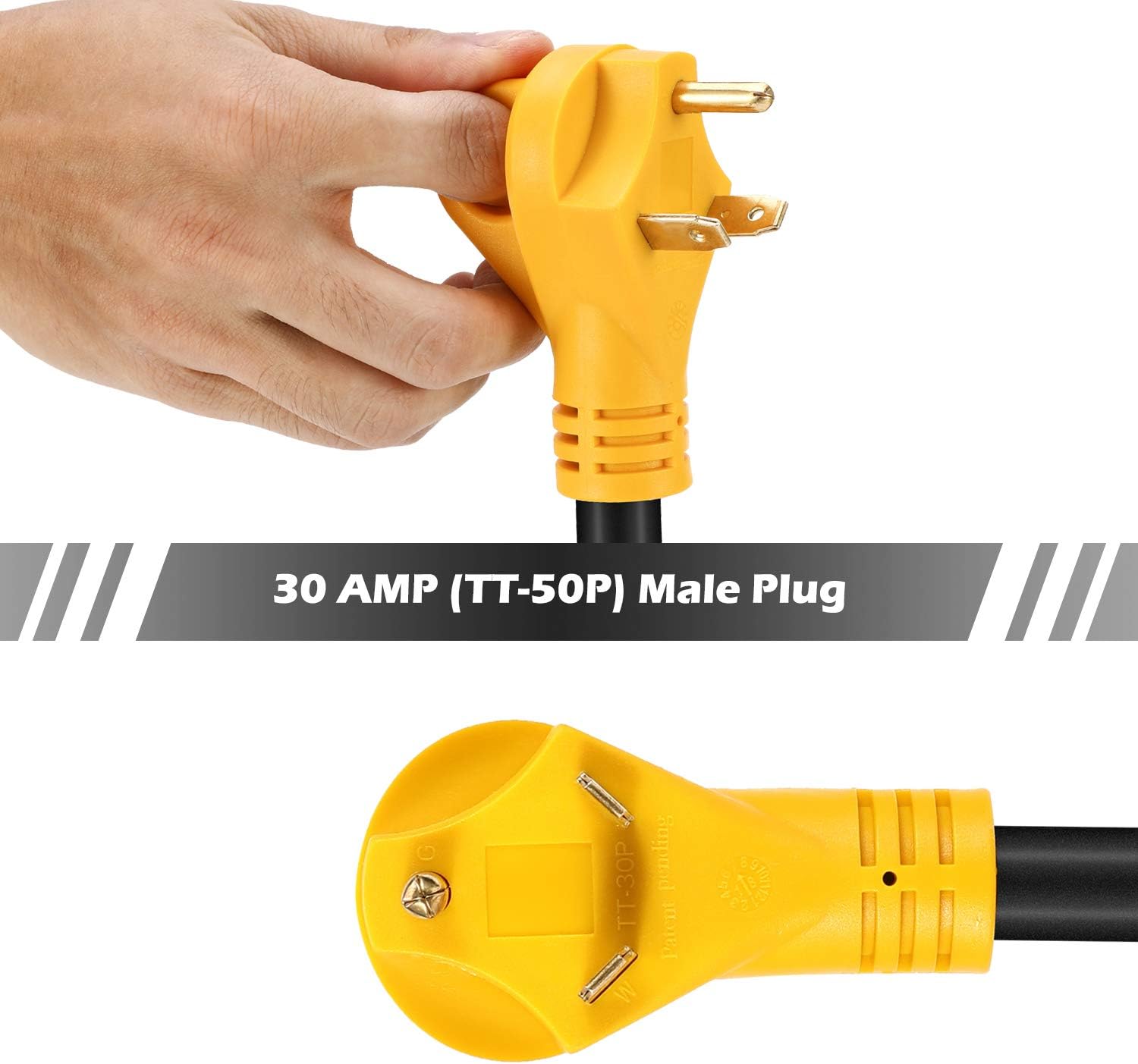 Kohree 30 Amp to 50 Amp RV Plug Adapter Heavy Duty Dogbone Electrical Power Adapter with Grip Handle, 30M/50F 125V/3750W, 18 Inches: Automotive
