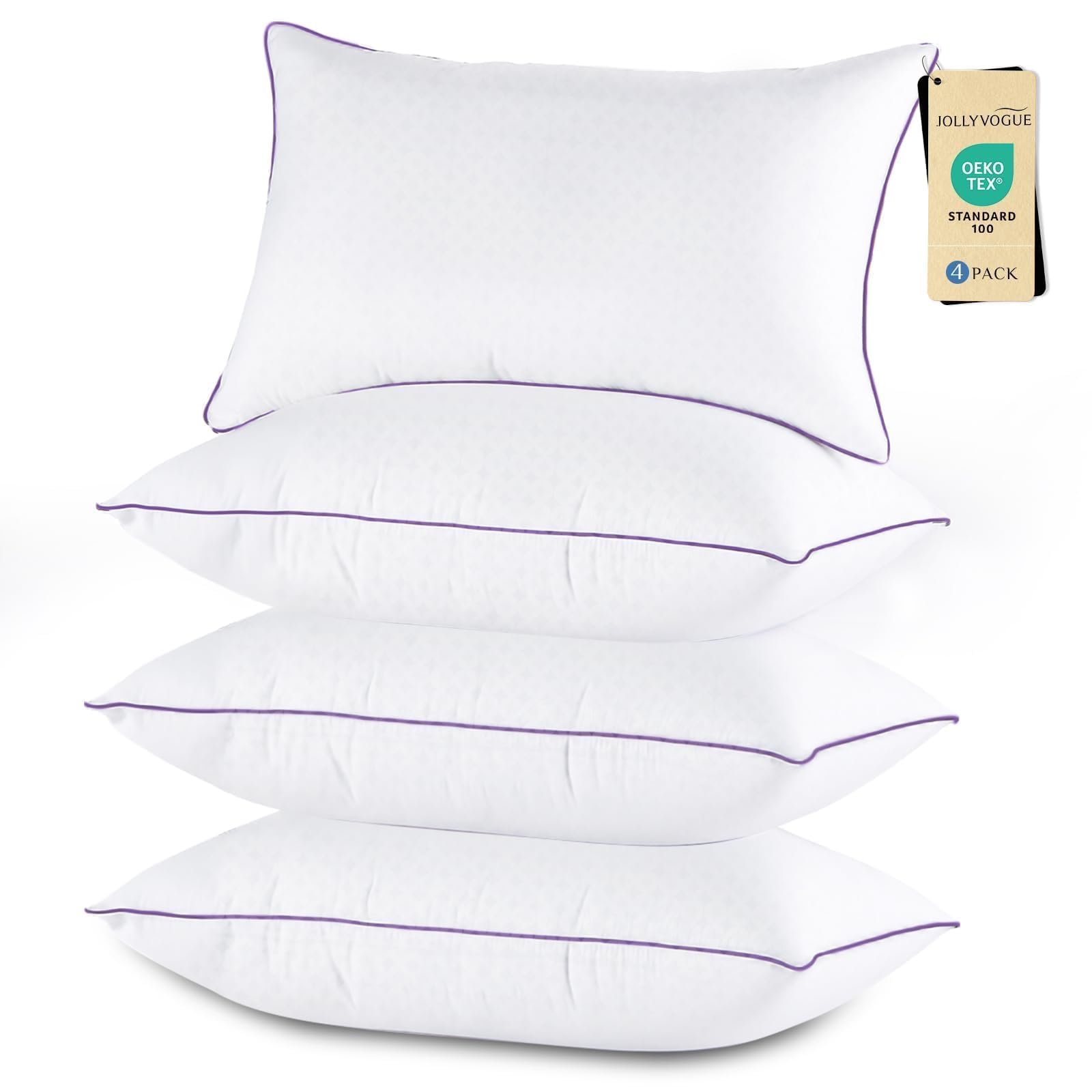 Photo 1 of JOLLYVOGUE Pillows King Size Set of 4, Washable Supportive Bed Pillows with Super Soft Down Alternative Fill, Luxury Fluffy Hotel Quality for Side, Back, and Stomach Sleepers