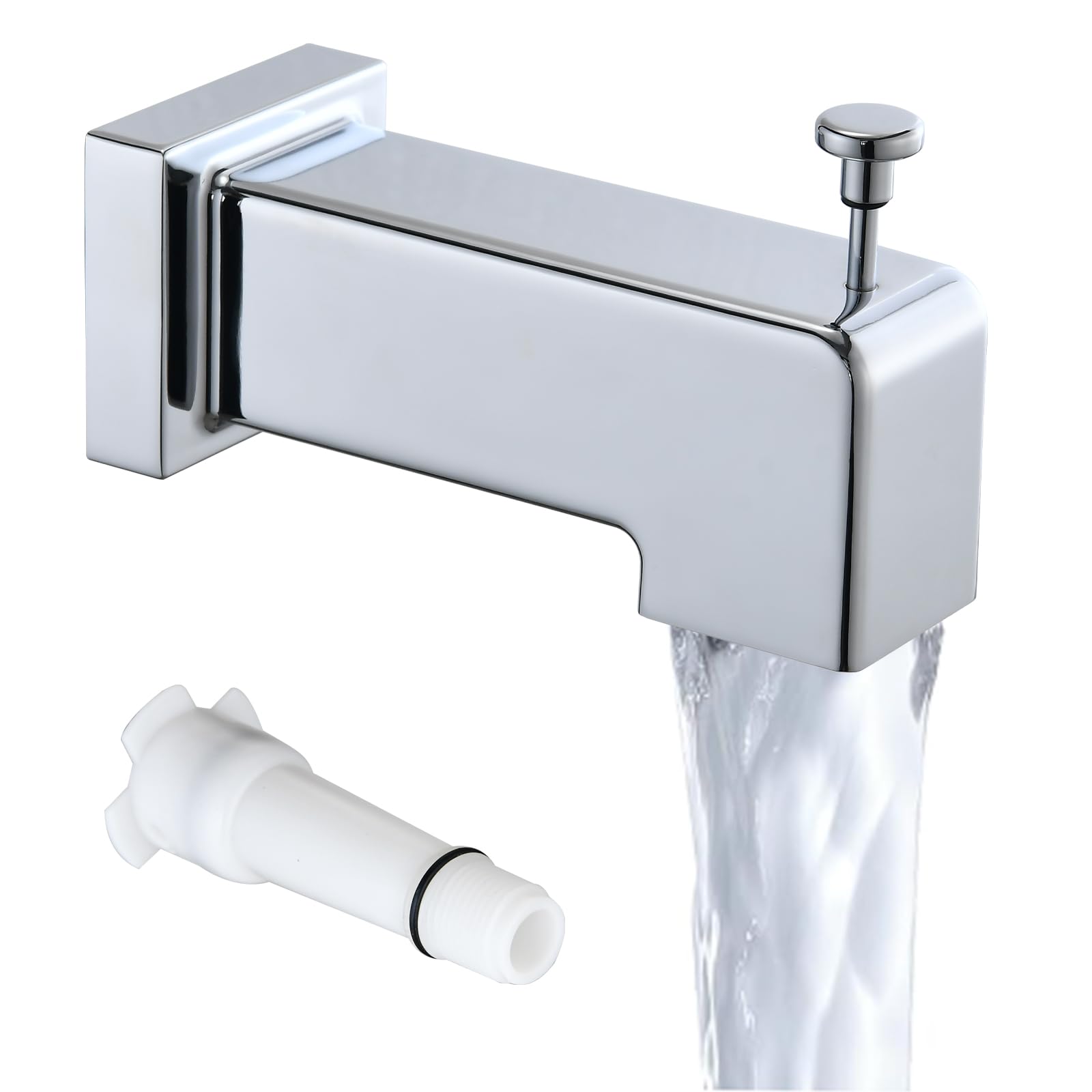 Photo 1 of YASINU Slide-On Diverter Tub Spout - Sleek Square Design for Bathroom, Fits 1/2" Copper Pipe (5/8" OD), Child-Safe Rounded Edges, Easy Installation, Chrome