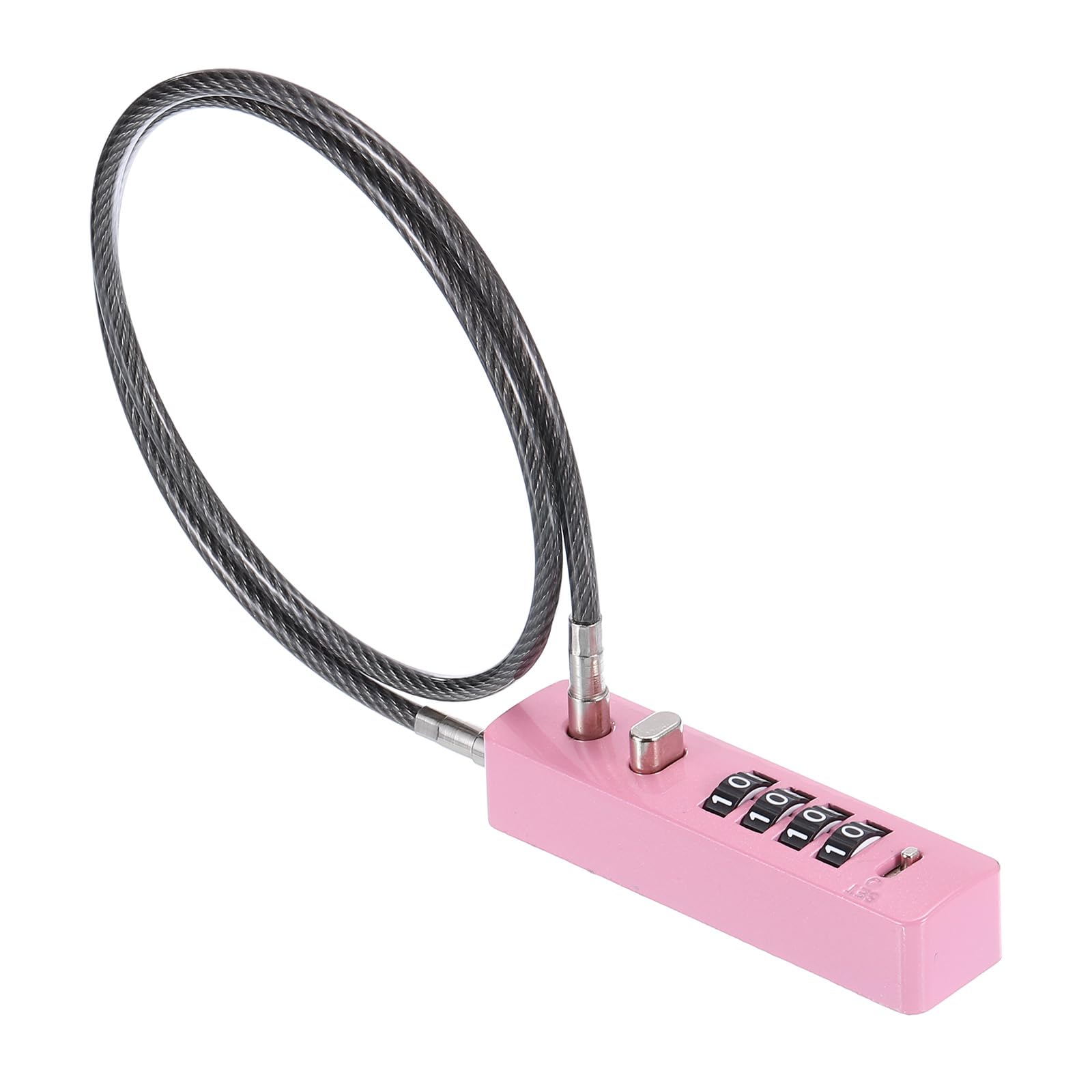 PATIKIL Cable Lock with Combination, 4-Digit Combination Lock 24.8" Steel Rope for Bikes Cabinets Wardrobes Small Fences, Pink