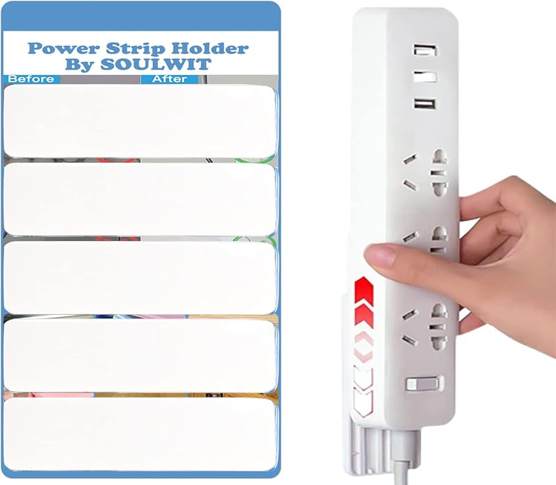 SOULWIT Self Adhesive Power Strip Surge Protector Holder Under Desk Wall Mount