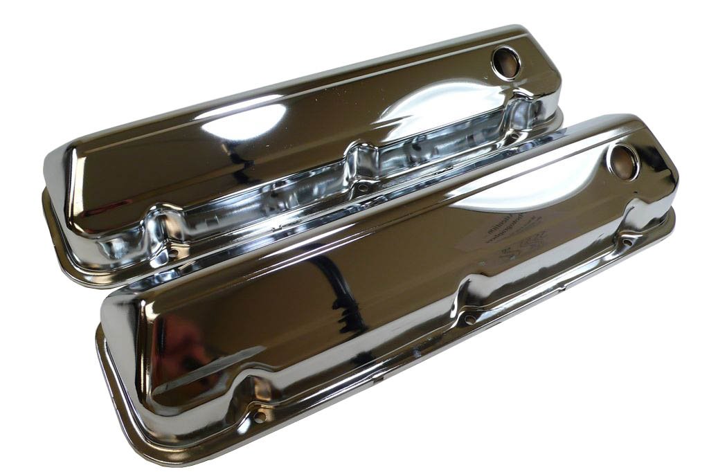 Chrome Steel Valve Covers for 1968-1997 Ford 429-460 Big Block Engines - Smooth 1 Hole Design