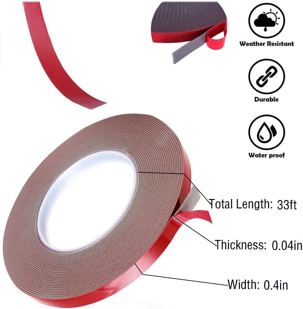 2020 New Upgraded VHB Waterproof Foam Tape, Heavy Duty Double-Sided Installation Tape, Super Sticky and Easy to Remove Without Leaving Residue, for Home Office Wall,LED Lights(33ft/0.4Inch): Industrial & Scientific