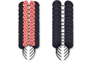 winvin Set of 24 Mouse Costume Deluxe Fabric Ears Headband White Polka Dots Bow Boys Girls Birthday Party Hairs Accessories Baby Shower Headwear Halloween Party Favors Decorations (Black Red)
