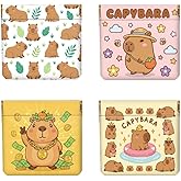 Peacoblue 4Pcs Small Leather Squeeze Coin Purse for Women-Cute Capybara Pattern Waterproof & Durable Snap Closure Change Pouch Mini Money Wallet Bag for Adult Teen Girls Best Gift