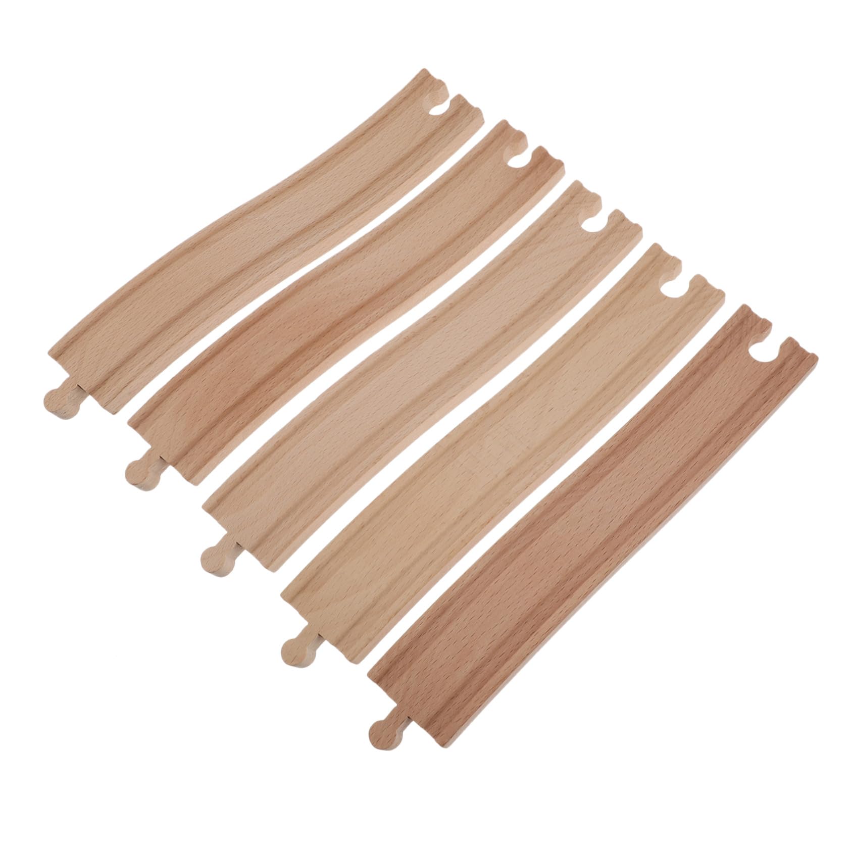 TOYANDONA Wooden Train Track Expansion Set 5pcs Kids Train Track Toy with Ascending Curve Rail Accessories Compatible for Boys and Girls’ Railway Model Play