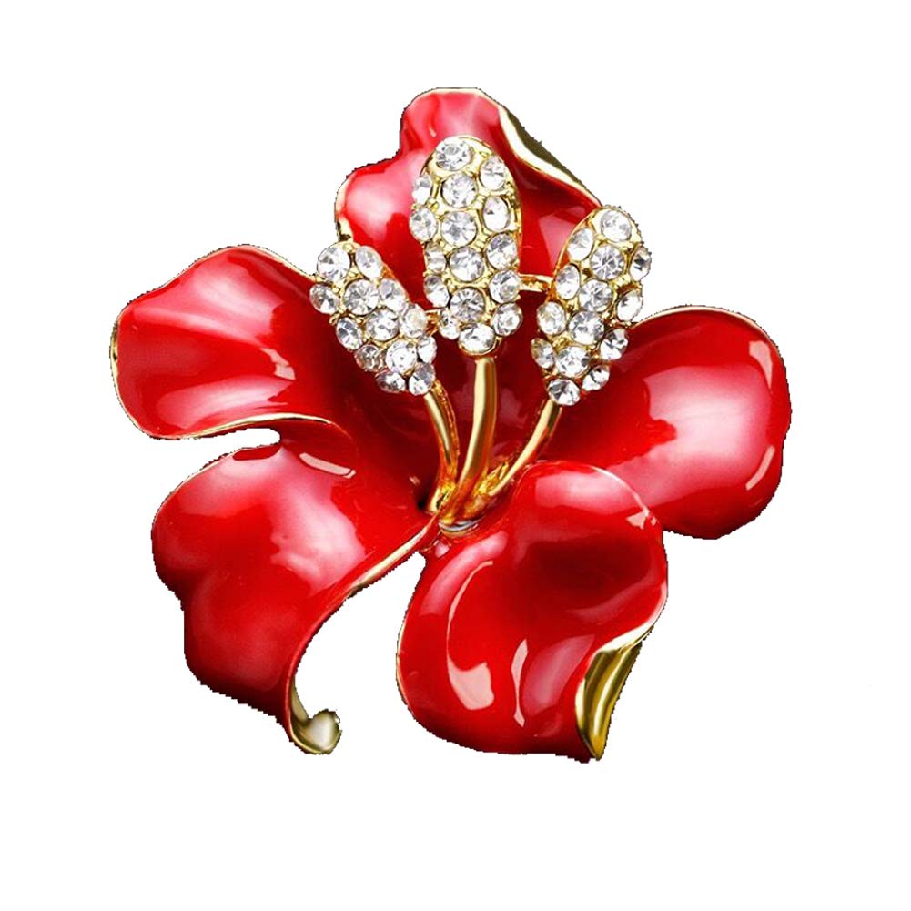 AILUOR Women's Fashion Gold Plated Pearls Floral Brooch Lapel Pin Red Adjustable