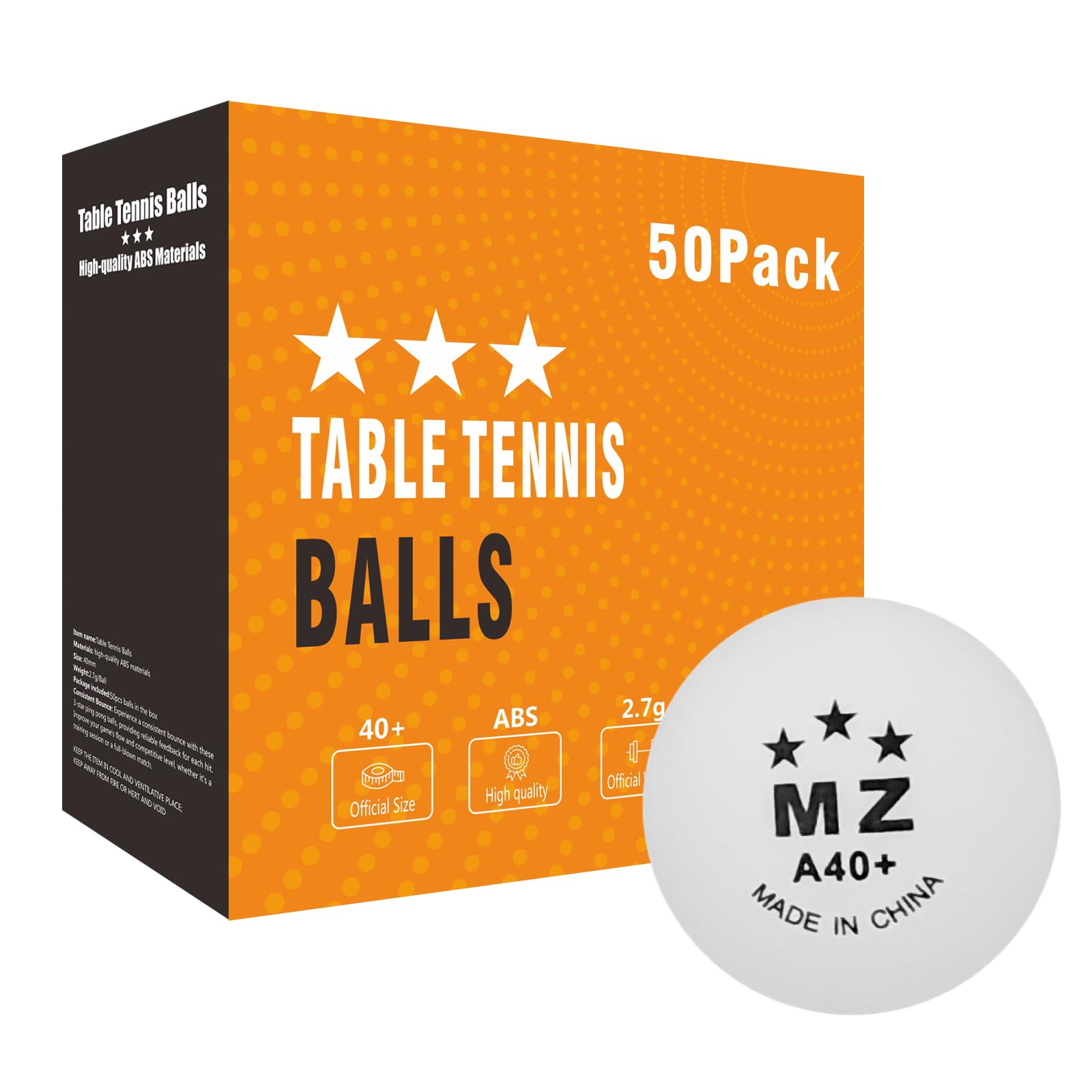 Photo 1 of meizhouer White Ping Pong Balls: 50 Pack 3 Star Table Tennis Balls for Indoor Training Home Beer Party Pool Game Cat Dog Toys (Pack of 50 - White)
