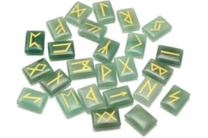 Zotoone Rune Stones Set with Engraved Elder Futhark Alphabet Natural Runes Stones Crystal Meditation Divination Healing Chakra Reiki Green Aventurine (1 Flax Cloth Bag)