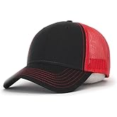 The Vintage Year Plain Cotton Structured Mesh Adjustable Trucker Sports Baseball Cap (Black/Black/Red)