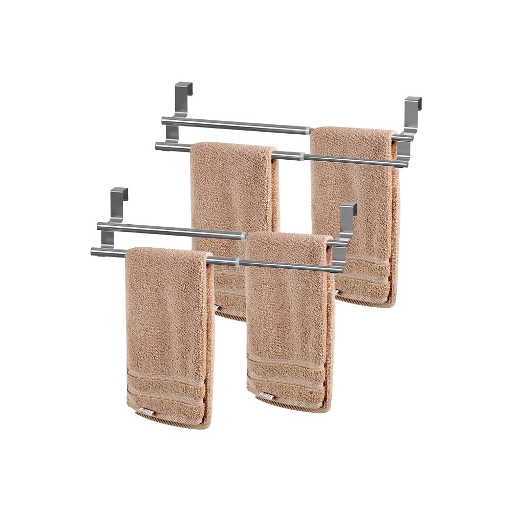 HONPHIER 2 PACK Cabinet Towel Rails Adjustable Over Door Towel Rack Sink Towel Holder Stainless Steel Tea Towel Rail Kitchen Bathroom Towel Rack Over Door Cupboard Drawers Anti-Slip