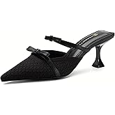 NEWBELLA Women's Closed Toe Kitten Heel Mules - Elegant Mesh Iron Plate Heeled Sandals, Slip-On Dressy Shoes for Office, Party & Comfortable Daily Wear