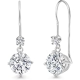 Gem Stone King 2.13 Cttw Lab Grown Diamond Dangle Earrings for Women | 14K White Gold | Round Center Diamond 1.00 Ct | IGI Certified | E-F Color | VS1-VS2 Clarity