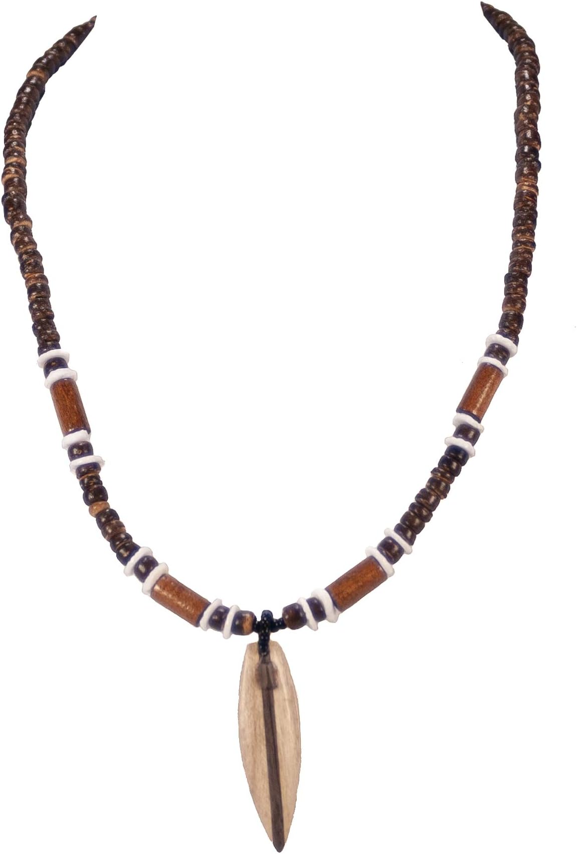 BlueRica Wood Surfboard Pendant on Coconut Beads Necklace