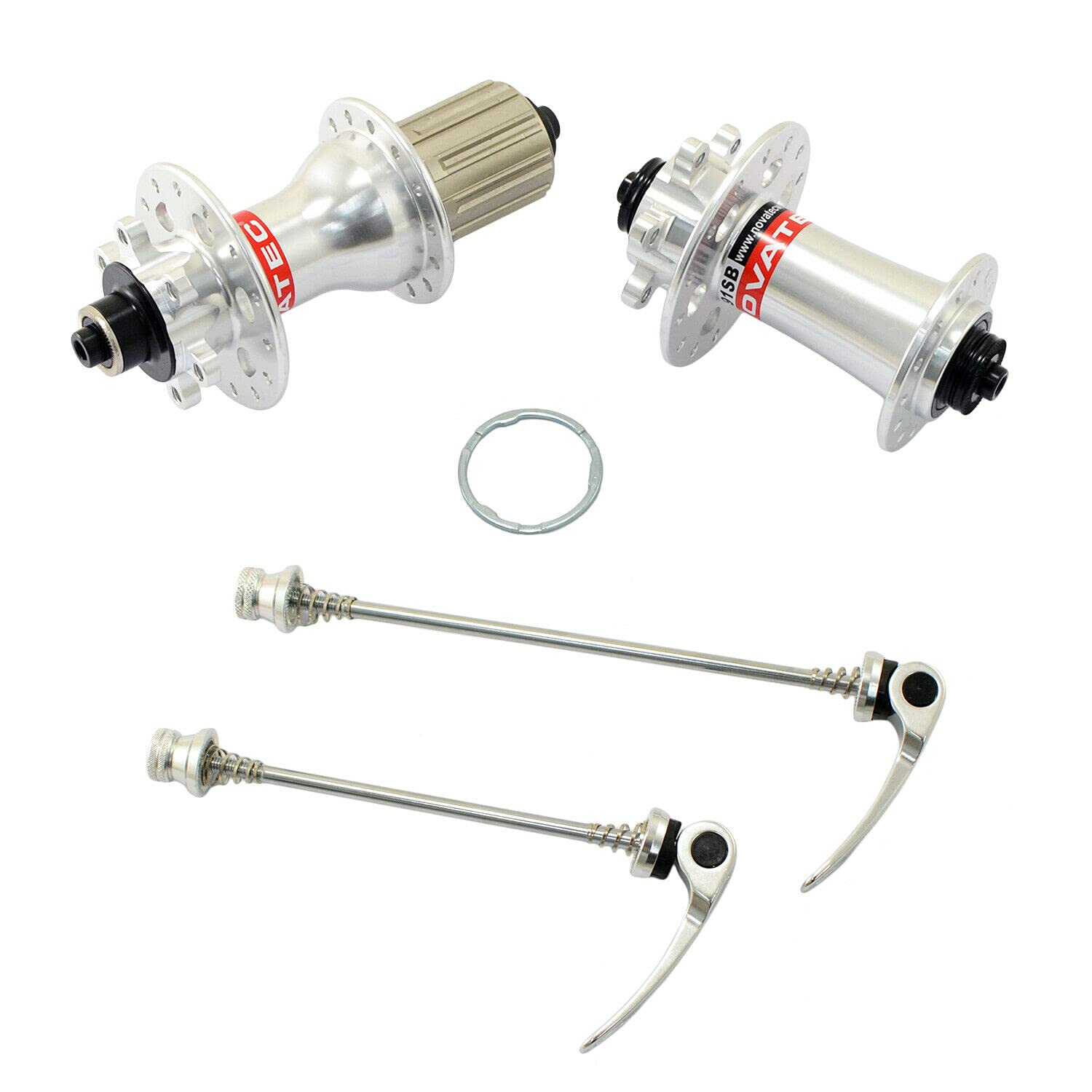 NOVATEC D791SB + D792SB MTB 28 Hole Disc Hubs w/Skewers,1 Pair, Silver, NA2357