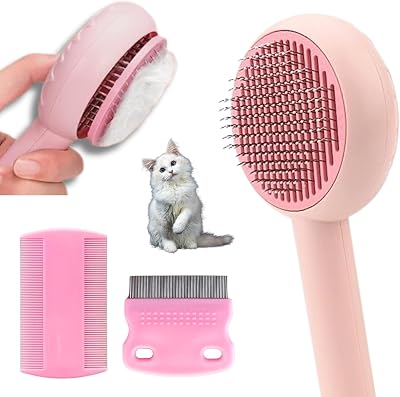 FurCare Flea Comb Set for Cats Dogs 7 Pieces Pink Stainless Steel Teeth
