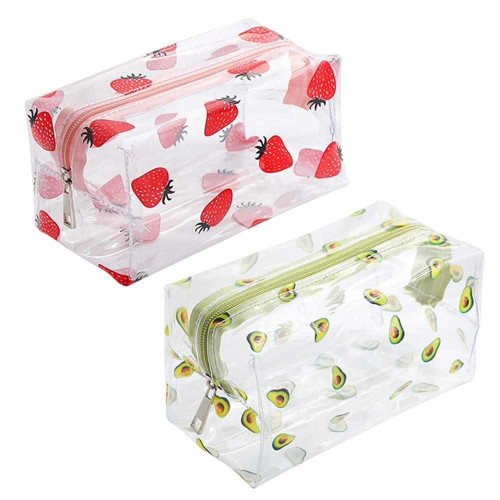 Winterworm 2 Pcs Cartoon Fruit Pencil Case Avocado Strawberry Transparent Makeup Bag for Women Kids School Gift Red Modern, Red, Modern