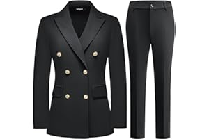 Lamgool Women Pants Suit Double Breasted 2 Piece Blazer Set Work Casual Jacket Outfits for Business