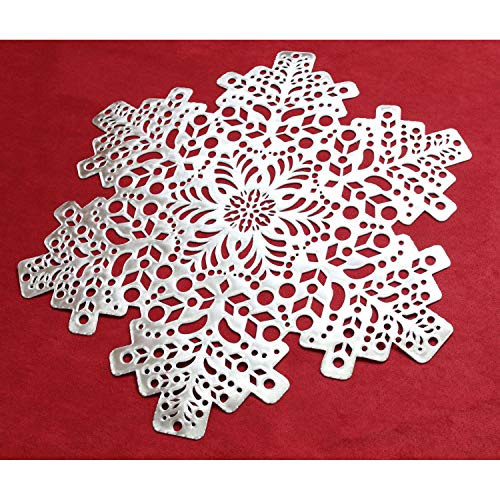 Wintop 16.5" Pressed Vinyl Non-Slip Placemats, Set of 6, Snowflake Silver