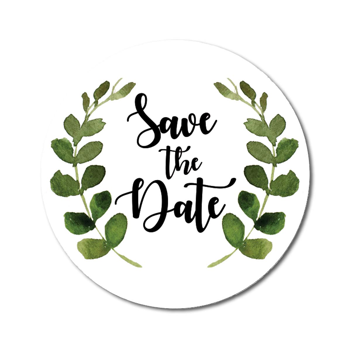 Darling Souvenir Personalized Watercolor Leaf Vines 1.6 Inches Round Save The Date Stickers-45 Pcs