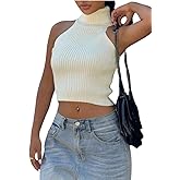 WDIRARA Women's Knit Crop Top Turtleneck Sleeveless Sweater Ribbed Tank Tops
