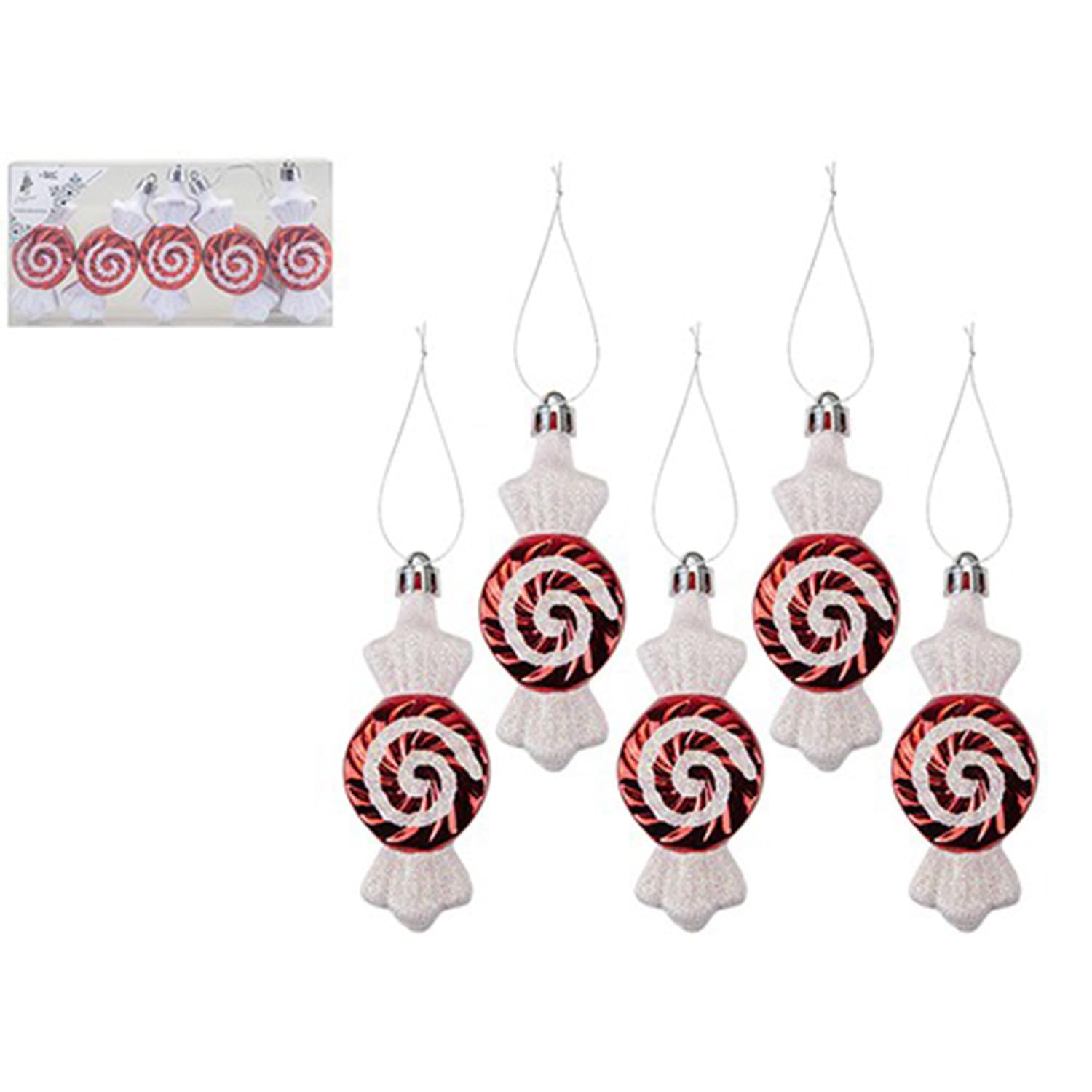 PMS Charming Multicolor Candy Cane Sweet Decorations - 5cm x 10cm (Pack of 5) - Red & White Christmas Decor Handcrafted Delights - Perfect for Holiday Parties and Festive Decor
