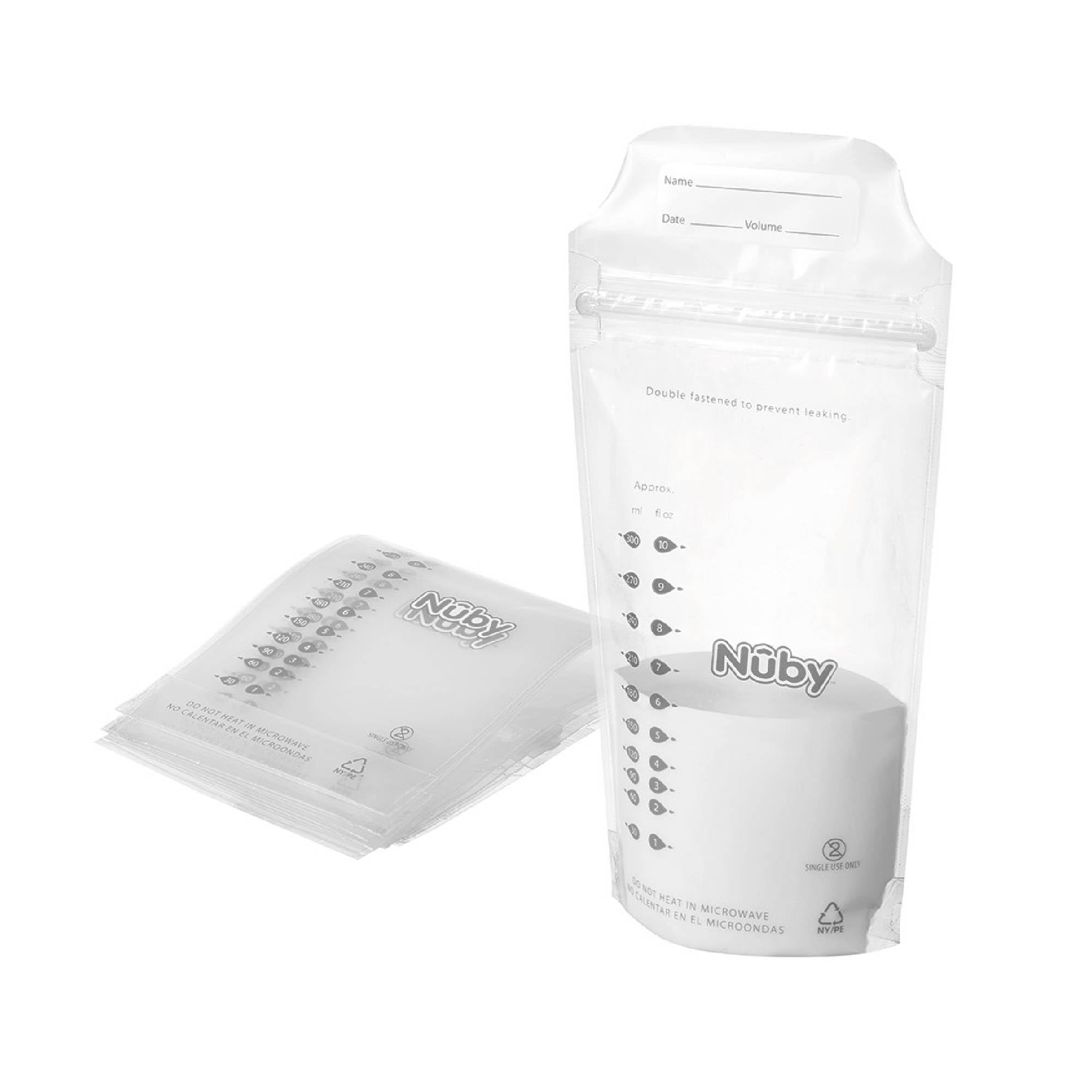 Nuby Breast Milk Storage Bags – Pre-Sterilised | Suitable for Fridge & Freezer | Leak-Proof | Free-Standing | Pack of 25