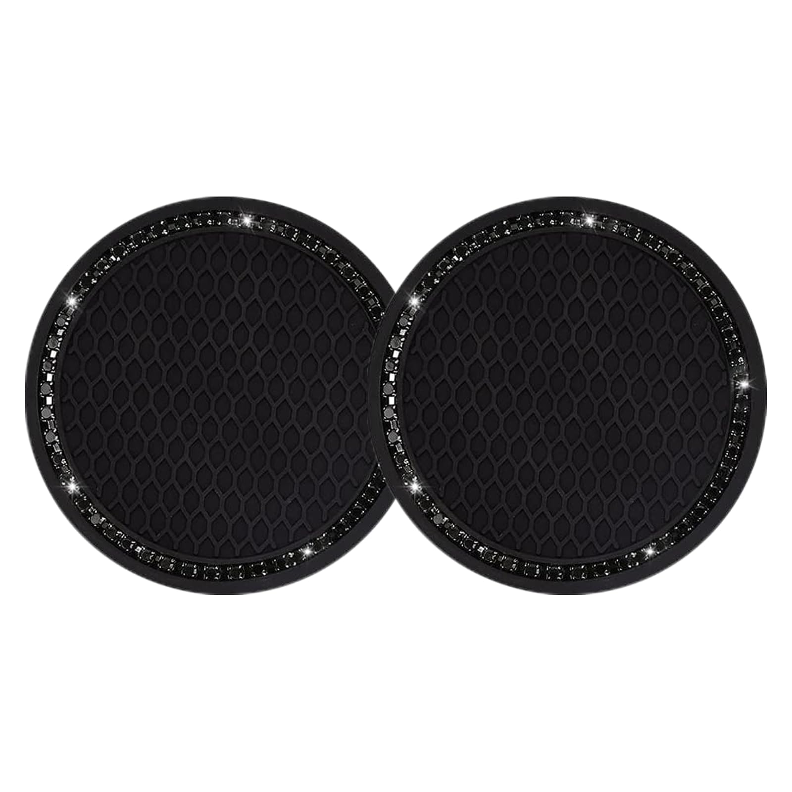 Photo 1 of Yousheng Bling Car Cup Coaster, Universal Holder Insert Rhinestone Anti Slip Silicone Accessories Suitable for Most Interior, Best Gift Women, Black and Black, 2 Count (Pack of 1)