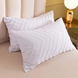 Loussiesd Tufted Chenille Duvet Cover Set Double Size White Geometric view 3